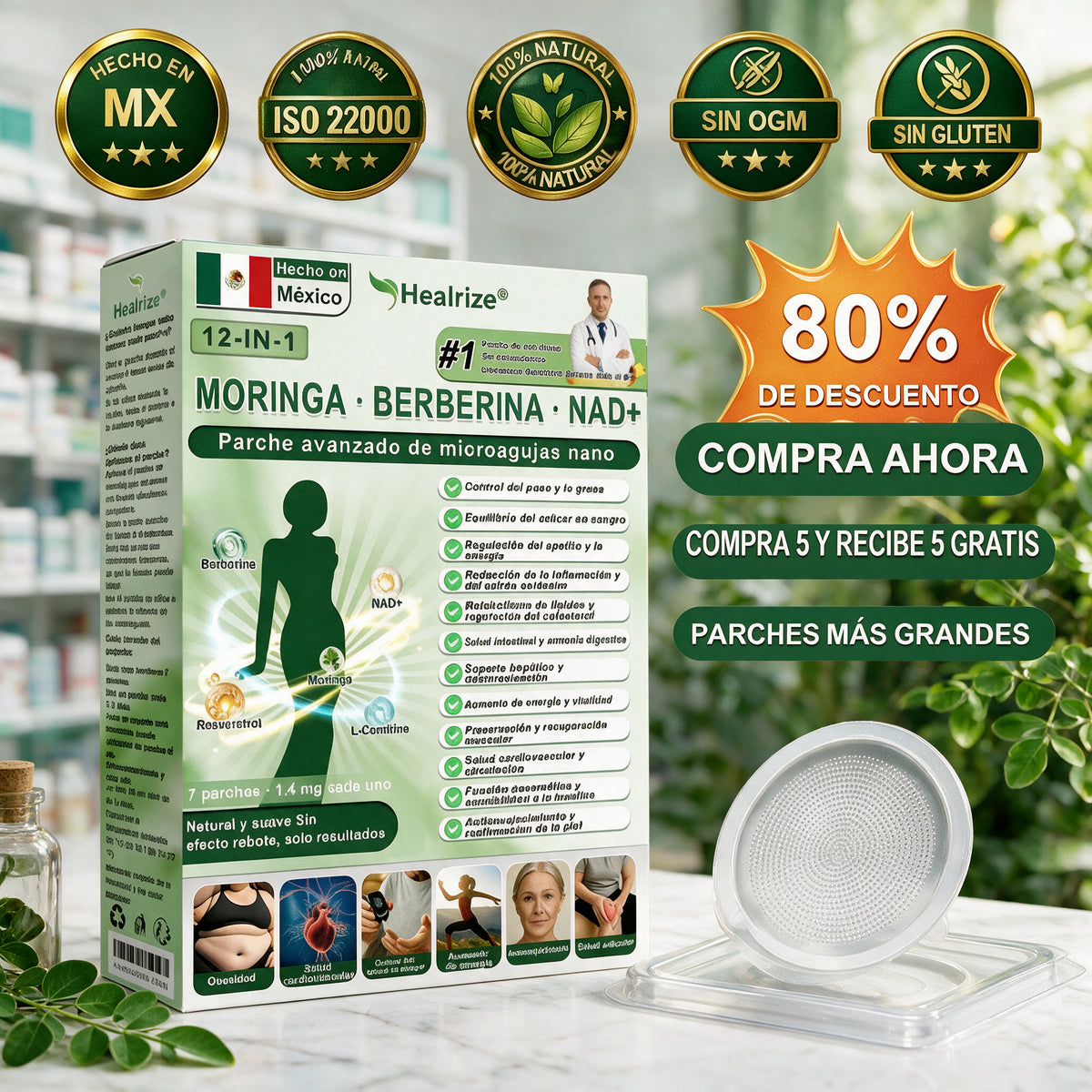 Tienda Oficial | Healrize® Moringa · Berberine × NAD+ 12-en-1 Advanced Nano Microneedle Patch 🇲🇽 (Solo una vez al día, cambios visibles en 7 días)