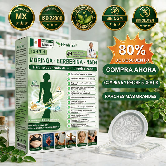 Tienda Oficial | Healrize® 2026 Parche Adelgazante 12-en-1 con Moringa · Berberina × NAD+ 🇲🇽