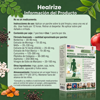 Tienda oficial | Parche adelgazante 12 en 1 Healrize® 2026 con moringa, berberina y NAD+ (controla el apetito, regula el azúcar en sangre, previene la diabetes y elimina la flacidez mientras duermes)