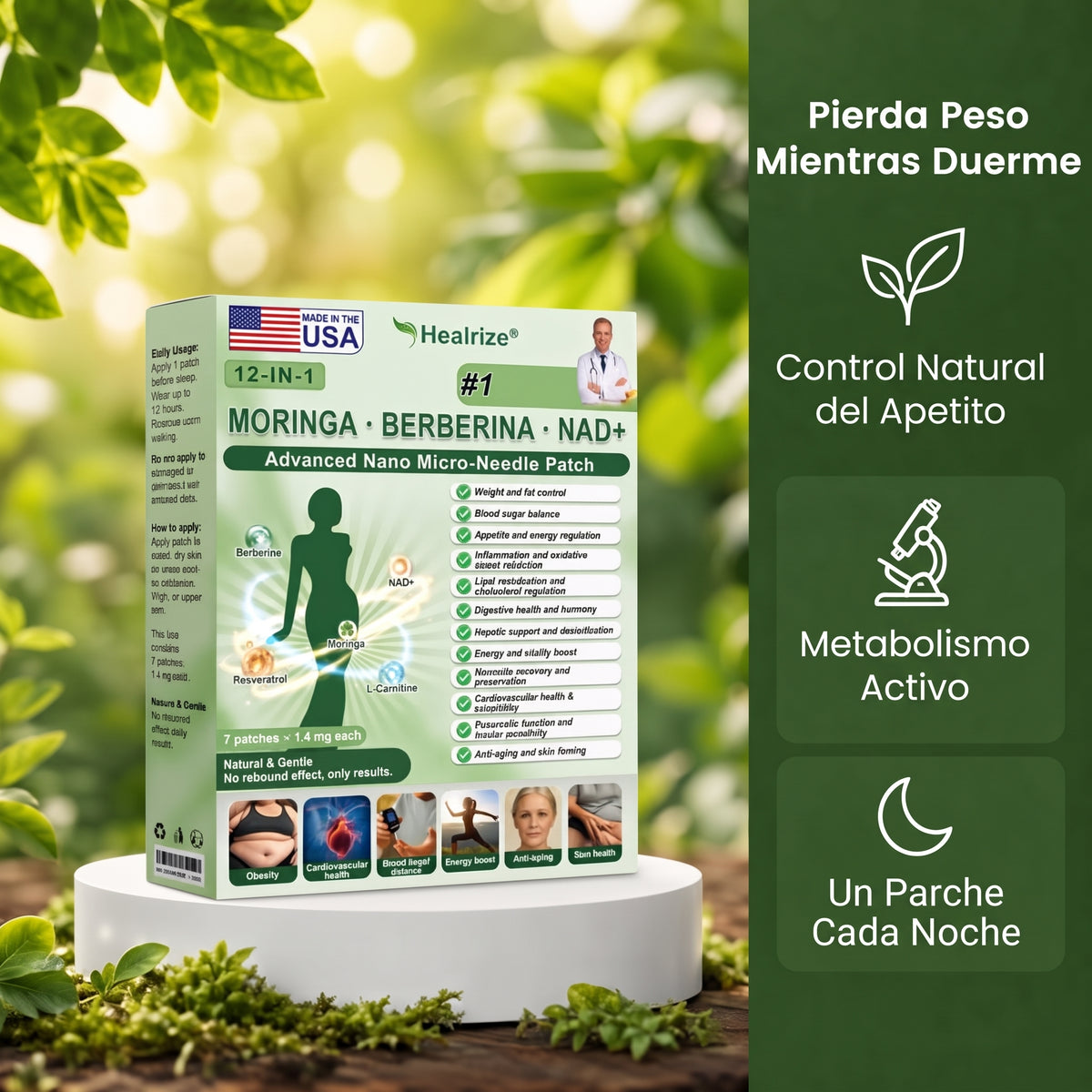 Tienda oficial | Parche adelgazante 12 en 1 Healrize® 2026 con moringa, berberina y NAD+ (controla el apetito, regula el azúcar en sangre, previene la diabetes y elimina la flacidez mientras duermes)