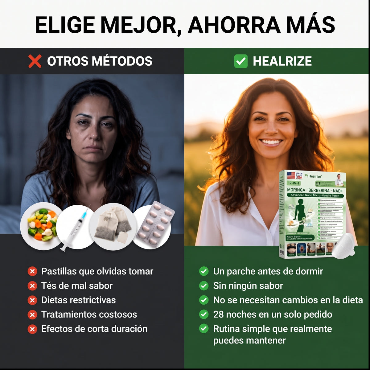 Tienda oficial | Parche adelgazante 12 en 1 Healrize® 2026 con moringa, berberina y NAD+ (controla el apetito, regula el azúcar en sangre, previene la diabetes y elimina la flacidez mientras duermes)