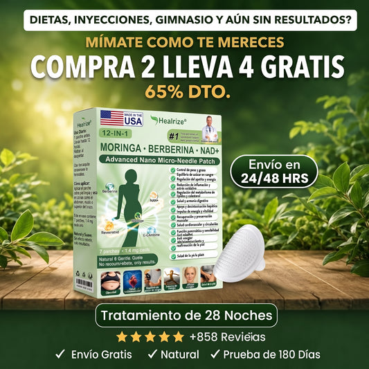 Tienda oficial | Parche adelgazante 12 en 1 Healrize® 2026 con moringa, berberina y NAD+ (controla el apetito, regula el azúcar en sangre, previene la diabetes y elimina la flacidez mientras duermes)